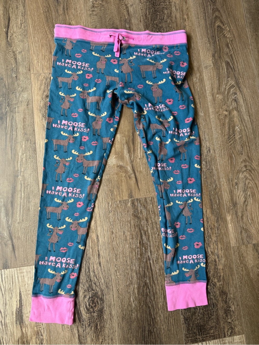 Lazy One Teal Moose Print Leggings with Pink Waistband